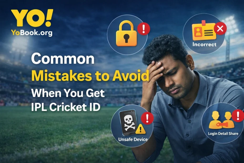Common mistakes to avoid when you get IPL Cricket ID with YoBook logo and cricket theme
