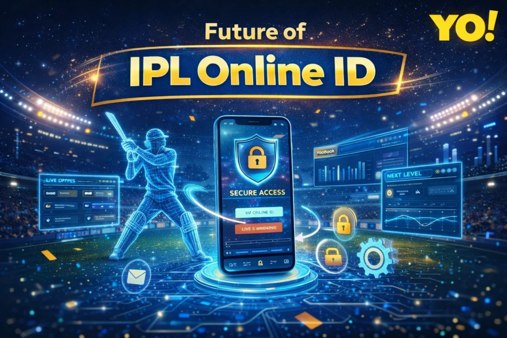 Future of IPL Online ID with AI technology, digital cricket experience and YoBook logo