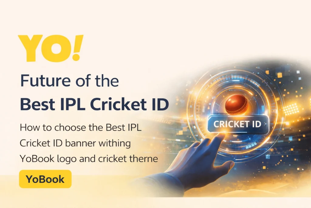 Future of the Best IPL Cricket ID banner with YoBook logo and digital cricket concept