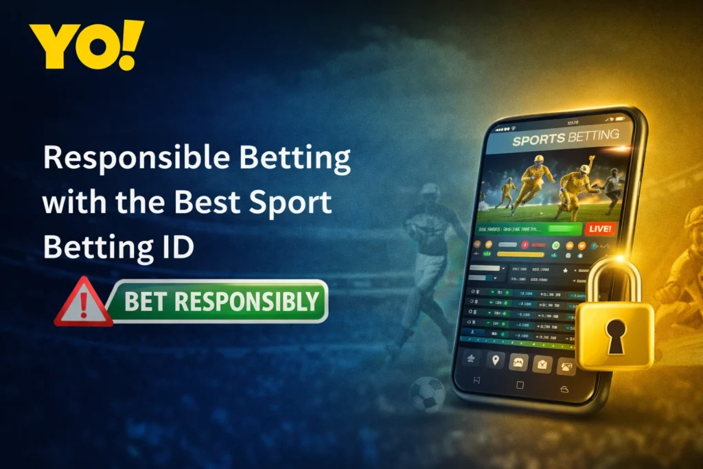 Responsible betting with Best Sport Betting ID banner featuring YO logo, betting app, and security shield