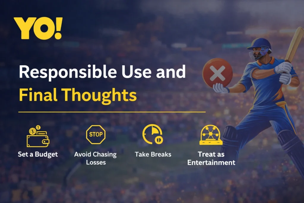 Responsible use and final thoughts on Best IPL Betting ID with YO logo and cricket theme