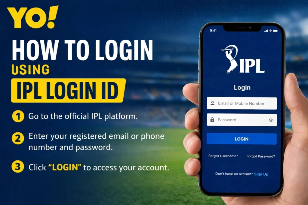 How to login using IPL Login ID step by step guide with YO logo and login screen illustration
